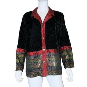 Coldwater Creek Jacket Brocade Tapestry Black Velvet Blazer Artsy Women's Large